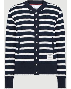 Thom Browne Striped Rib Scallop Edge Cardigan - Blue