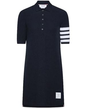 Thom Browne Textured Pique 4-Bar Polo Dress - Blue