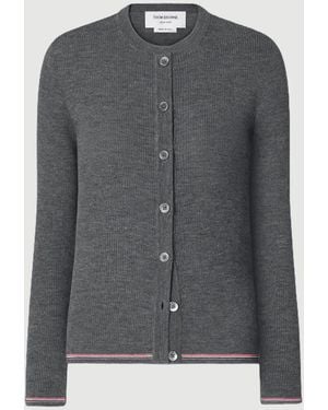 Thom Browne Merino Wool Rib Stitch Cardigan - Gray