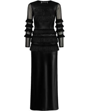 frenken Combined Fringe Satin Dress - Black
