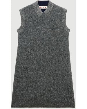 Marni Wool Mini Dress Lurex Detailing - Gray