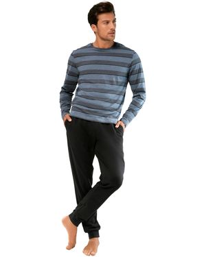 H.i.s. Pyjama blau-meliert-gestreift - Schwarz