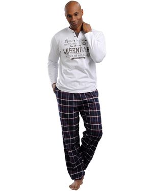 H.i.s. Pyjama weiß-marine-kariert - Mehrfarbig