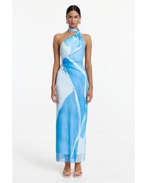 SO ONLINE AU Avni Maxi Dress By Fuchsia Mesh, Sleeveless, Asymmetric Halter Neck - Blue