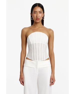 SO ONLINE AU Delphi Top By Strapless Corset-Style Top With Floral Lace Overlay - White