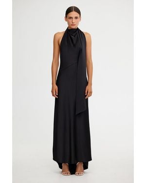 SO ONLINE AU Adriana Halter Gown For Signature Occasion Satin, Lined Front Bodice, Invisible Zipper, Open Back - Black