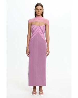 SO ONLINE AU Alyth Maxi Dress, Stretch Mesh, Strapless, Central Ruched Front, Deep V-Shaped Back - Purple