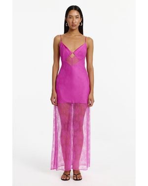 SO ONLINE AU Esha Maxi Dress By Stretch Lace Main With Tonal Floral Embroidery - Pink
