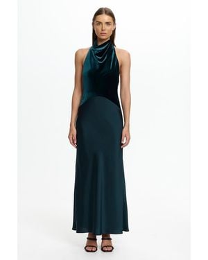 SO ONLINE AU Velvet High Neck Formal Dress - Blue
