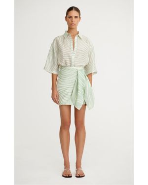 SO ONLINE AU Celeste Mini Wrap Skirt For Linen Blend, Placement Print, Adjustable Ties - Green