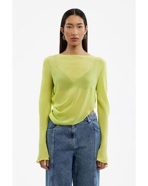 SO ONLINE AU Keiko Top, Sheer Asymmetrical Hem Long Sleeve Top For - Green