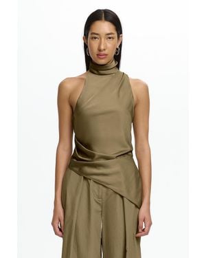 SO ONLINE AU Zita Top, Sleeveless High-Neck Satin Top For - Green