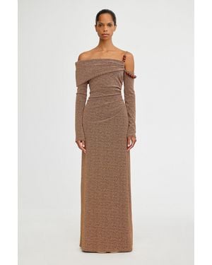 SO ONLINE AU Metallic Maxi Evening Gown For - Brown