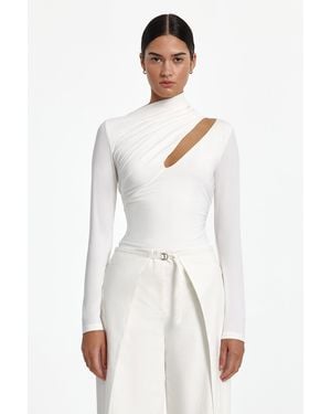 SO ONLINE AU Orlyn Long Sleeve Top For Soft Stretch Jersey, Asymmetric Neckline - White