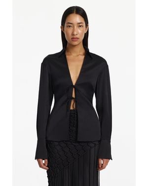 SO ONLINE AU Oceane Long Sleeve Top For Woven Satin, V-Neck, Long Sleeve Shirt - Black