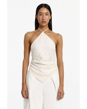 SO ONLINE AU Color Sleeveless Halter Neck Top For - White