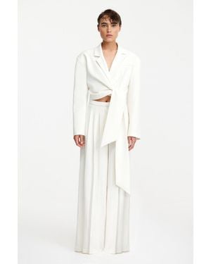 SO ONLINE AU Wide-Shoulder Cropped Blazer - Natural