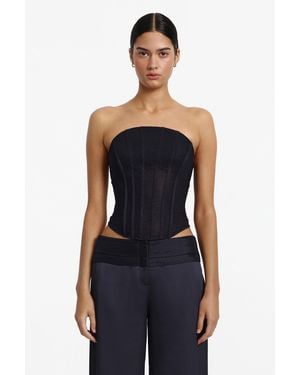 SO ONLINE AU Delphi Top By Strapless Corset-Style Top With Floral Lace Overlay - Blue