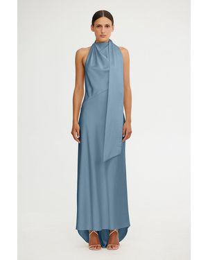 SO ONLINE AU Adriana Halter Gown For Color, Signature Occasion Satin Fabric, Size - Blue