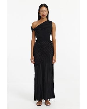 SO ONLINE AU Oceane Maxi Skirt For Satin With Hand-Woven Macramé - Black