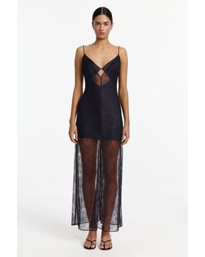 SO ONLINE AU Esha Maxi Dress By Color, Size, Stretch Lace Main With Tonal Floral Embroidery - Blue