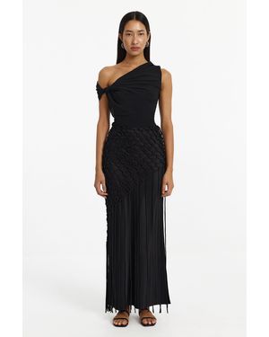 SO ONLINE AU Oceane Maxi Skirt For Satin With Hand-Woven Macramé - Black