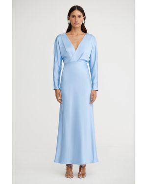 SO ONLINE AU Lucile Long Sleeve Maxi Dress For Satin, Signature Style - Blue