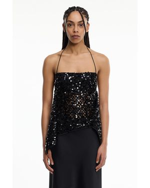 SO ONLINE AU Sheer Sequin Mesh Strapless Top For By - Black