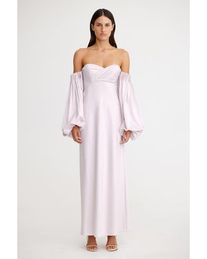 SO ONLINE AU Satin Off Shoulder Midi Dress - Pink