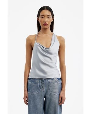SO ONLINE AU Satin Asymmetrical Cowl Neck Top - Blue