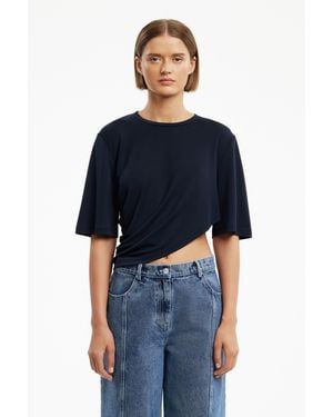 SO ONLINE AU Asymmetrical Hem Short Sleeve Top - Blue