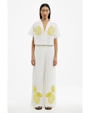 SO ONLINE AU Carly Pant, Wide-Leg, Contrast Embroidery, Fully Lined - White