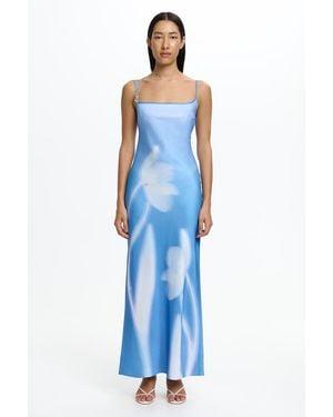 SO ONLINE AU Zita Dress, Maxi Slip Dress, Woven Satin - Blue