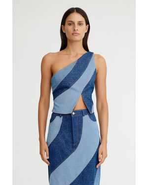 SO ONLINE AU Saskia One-Shoulder Top For 100% Cotton - Blue