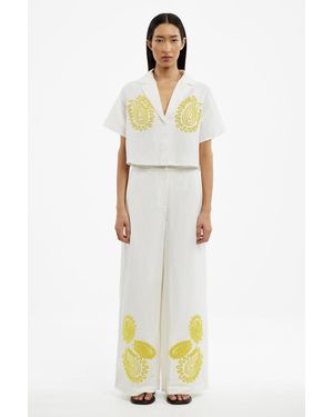 SO ONLINE AU Carly Pant, Wide-Leg, Contrast Embroidery, Fully Lined - White