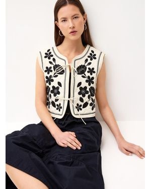 Twik Floral Pattern Quilted Vest - White