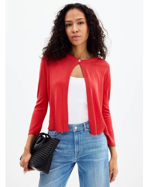 Fransa Fine Knit Open Cardigan - Red
