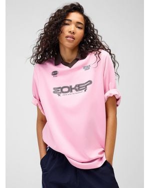 Twik Soccer Print Johnny Collar T - Pink