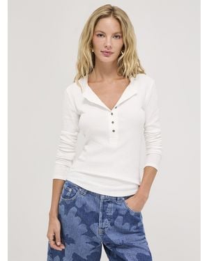 Free People Jamie Fine Ribbing Henley T - White