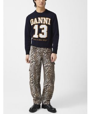 Ganni Leopard Thick Jersey Cargo Pant Unisex - Blue