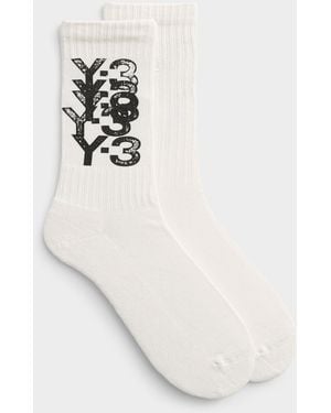 Y-3 Stamped Logo Ribbed Socks (men, Beige, 3) - White