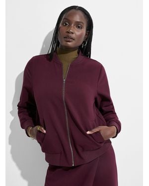 Icône Thick Crepe Minimalist Bomber Jacket - Purple