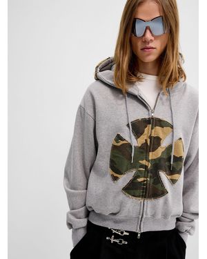Djab Military Cross Cropped Zipped Hoodie Slight Cropped Fit - Grey