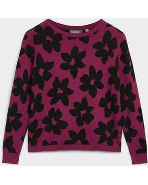 Contemporaine Soft Floral Jacquard Sweater - Red