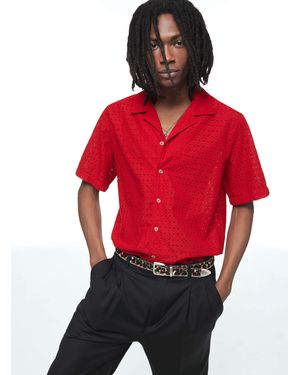 Le 31 Floral Broderie Anglaise Camp Shirt - Red
