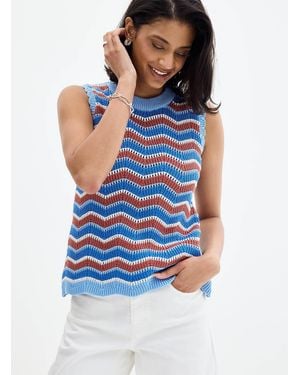 B.Young Textured Waves Scalloped Sweater Vest - Blue