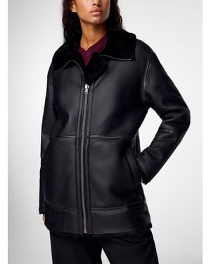 Hiso Dito Shearling Reversible Leather Coat - Blue