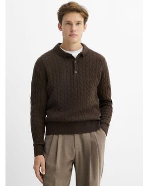 Lindbergh Ribs And Twisted Cable Polo - Brown