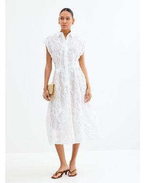 2nd Day Jamie Floral Decals Cinched Shirtdress - White