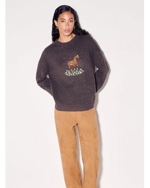 Icône Touch Of Wool Embroidered Oversized Sweater - Purple